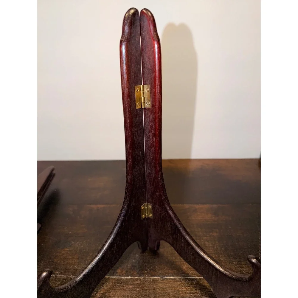 Set of 3 Dark Wood Display Stands‎ Easels for Plates Art Decor